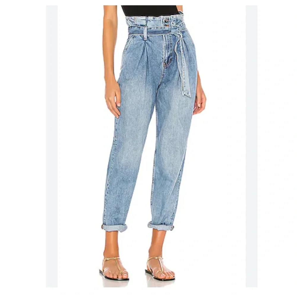 Anine Bing Jeans‎ Everly Paper Bag Waist High Rise Denim Women's Size 25 Blue